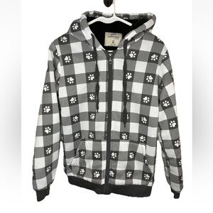 Jackson Hole Women's Black and White Checkered Paw Print Hoodie Size M EUC